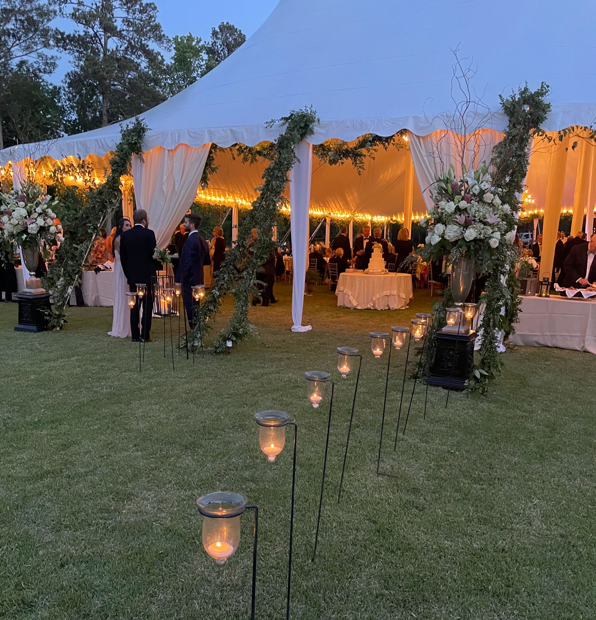 evening wedding tent with string lighting Georgia